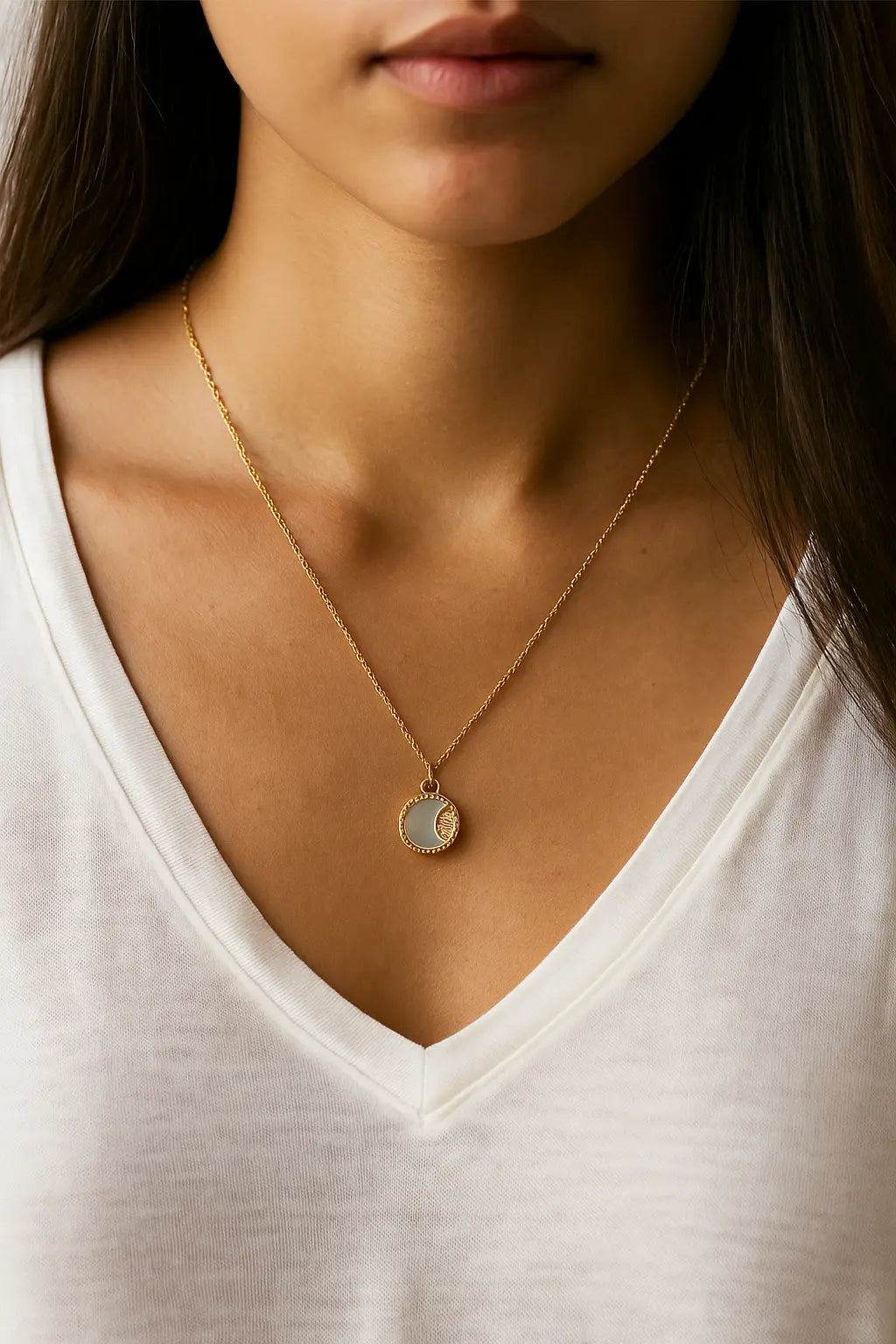Neva Luxe 18k Gold Plated Reversible Celestial Pendant Necklace