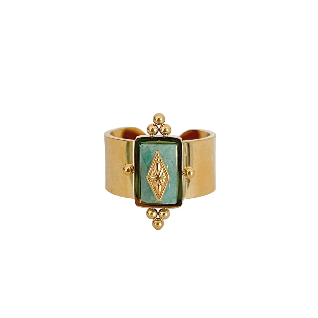 Luna Wide Band Irregular Turquoise Crystal Ring