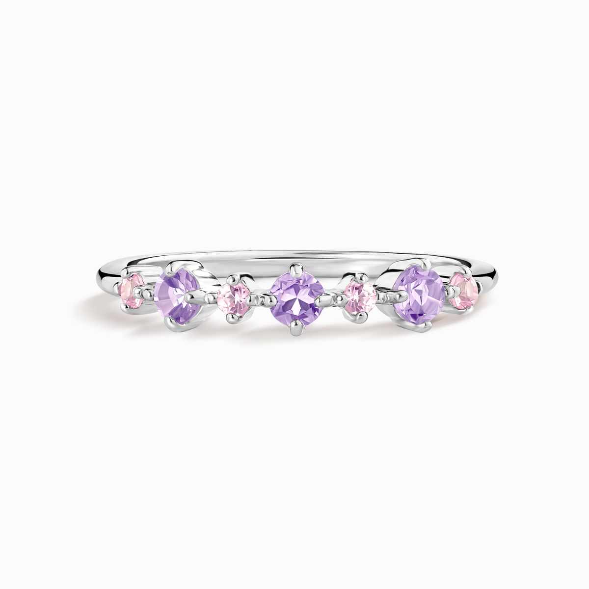 Pink Sapphire & Amethyst Stackable Half Eternity Band in Sterling Silver
