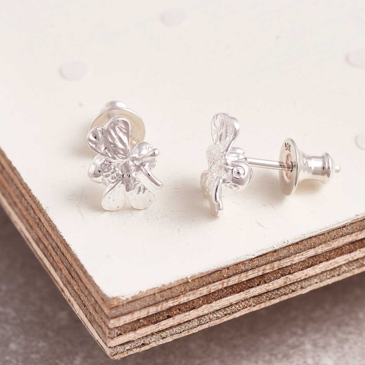 Bumble Bee Silver Stud Earrings