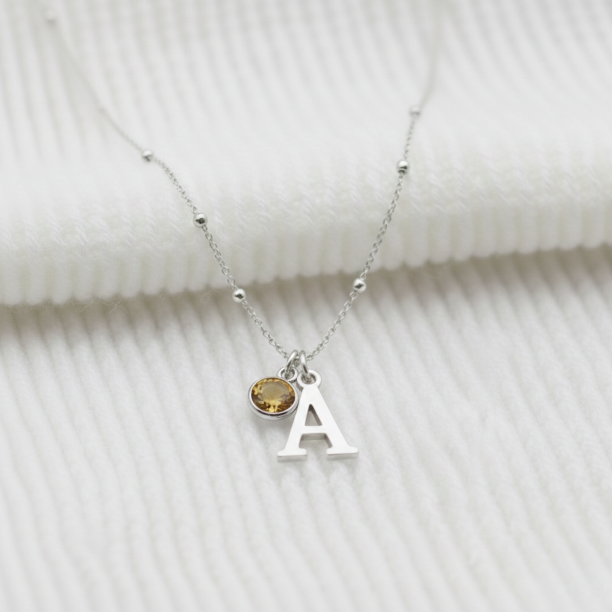 Personalised November Birthstone and Initial Necklace
