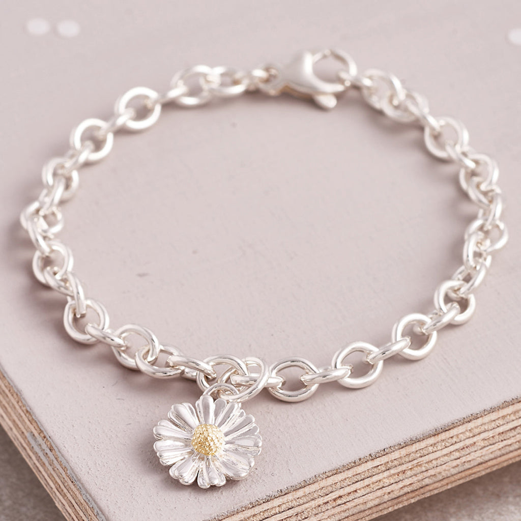 Daisy Flower Silver & Solid Gold Charm