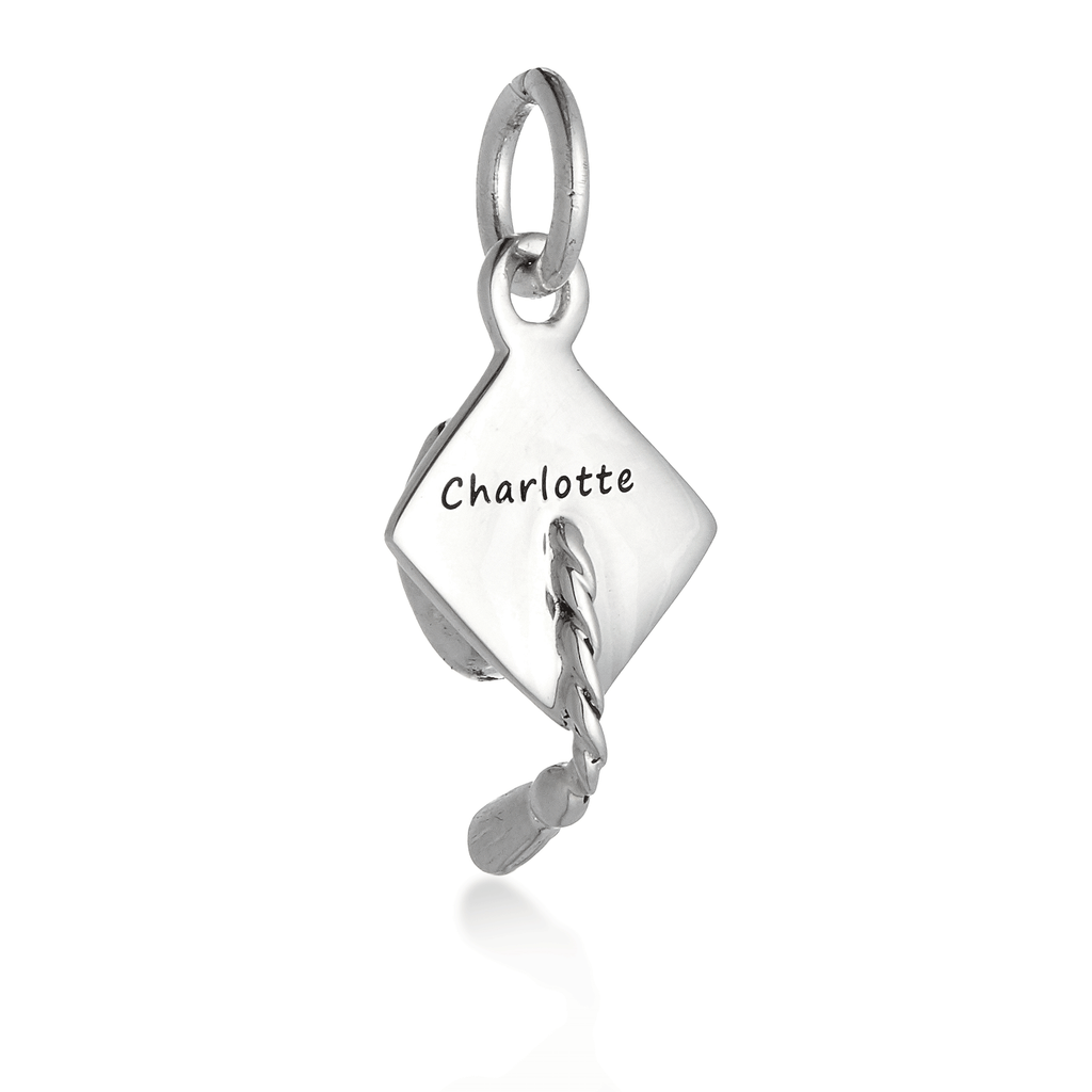 Mortar Board Graduation Cap Personalised Silver Charm