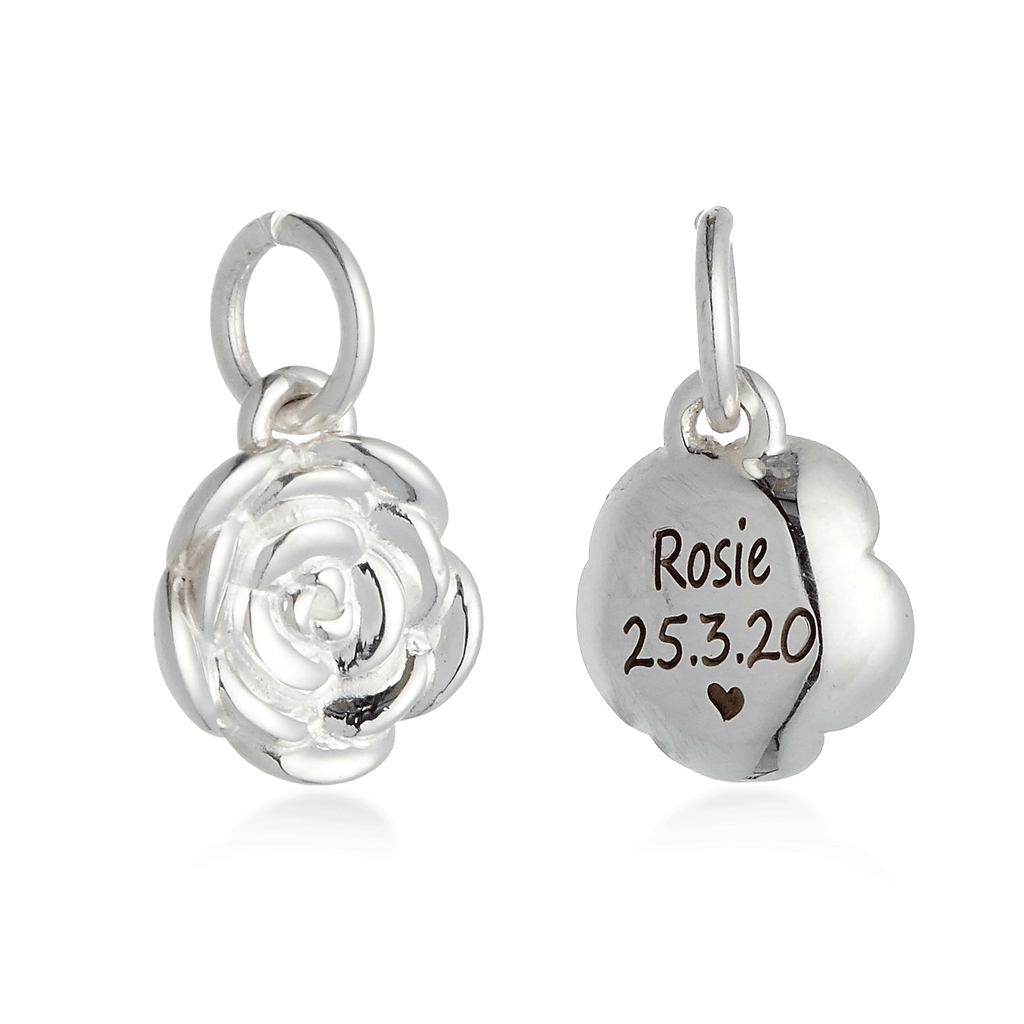 Rose Flower Personalised  Silver Charm